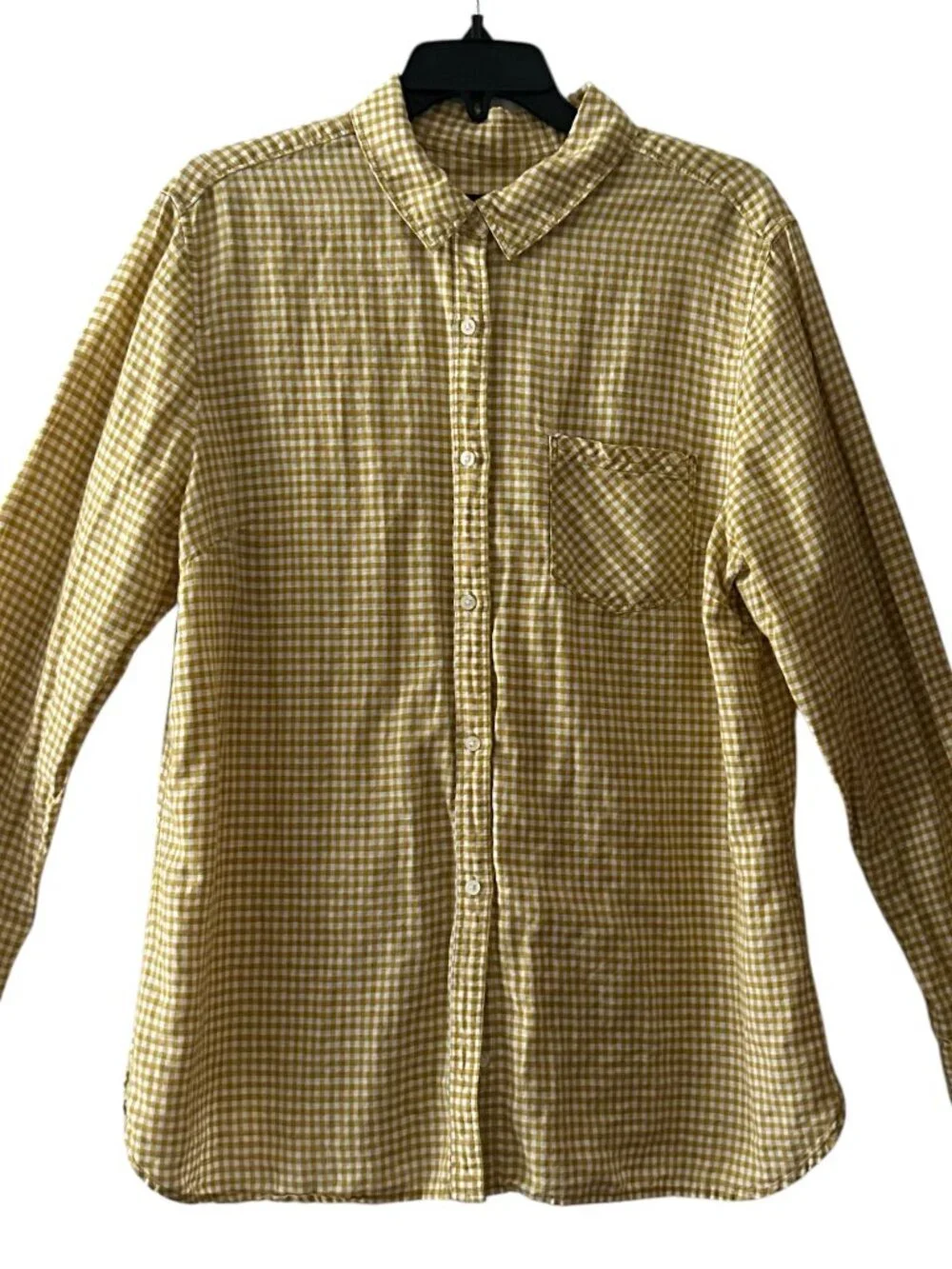Banana Republic Mens Linen Blend Gingham Check Long Sleeve Size XL Button Up